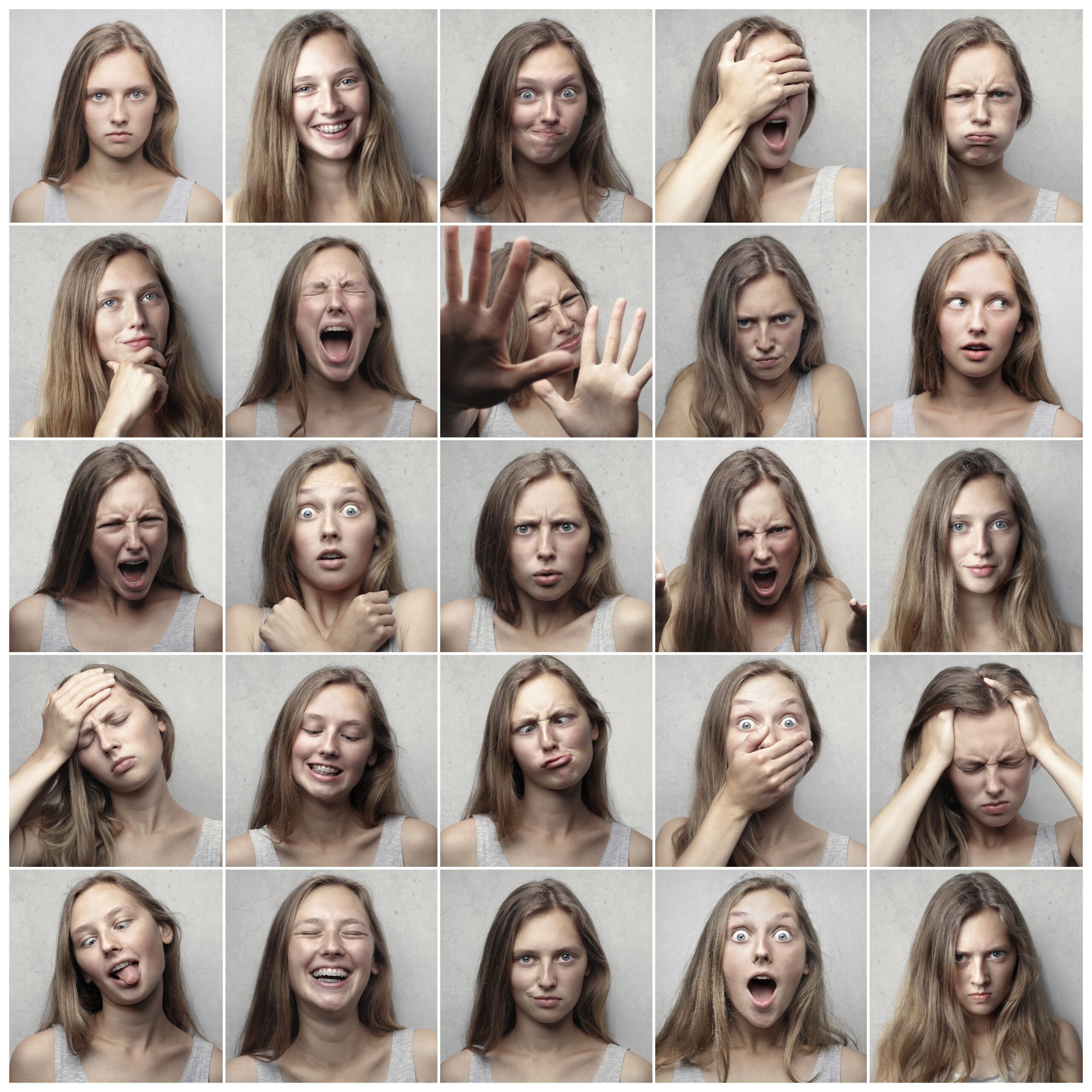 kobieta pokazująca różne emocje